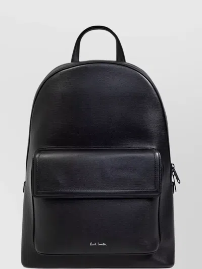 Paul Smith Leather Backpack With Front Pocket And Loop Handle In Black