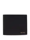 Paul Smith Black Leather Wallet With Signature Stripe Pattern In Black