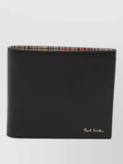 Paul Smith Leather Bifold Wallet Horizontal Folding Design In Black