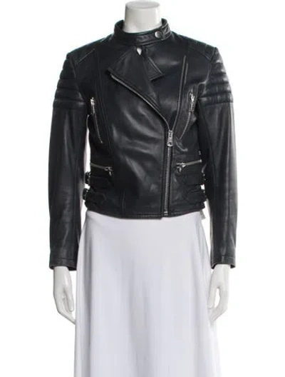 Pre-owned Paul Smith Leather Biker Jacket In Blue