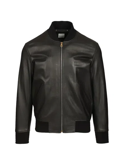 Paul Smith Leather Bomber Jacket In Black