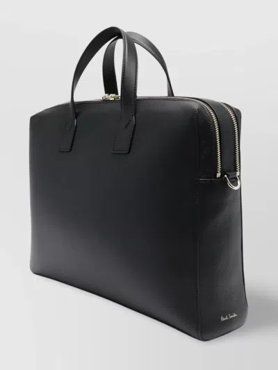 Paul Smith Leather Briefcase With Signature Stripe Detail In Black