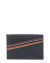 Paul Smith Navy Leather Artist Stripe Card Holder Blue In Blue
