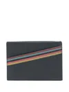 Paul Smith Navy Leather Artist Stripe Card Holder Blue In Blue