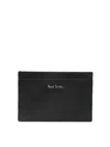 Paul Smith Black Straw-grain Embossed Leather Card Holder In Black