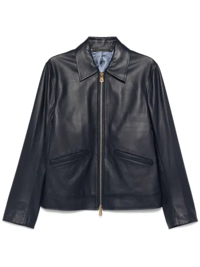 Paul Smith Slim-fit Dark Blue Leather Jacket Green