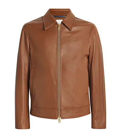 Paul Smith Leather Jacket In Brown
