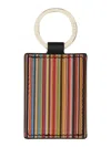 Paul Smith Striped Rectangular Leather Keychain In Multi