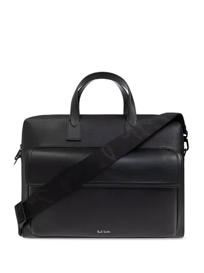 Paul Smith Black Straw-grain Embossed Leather Folio Briefcase