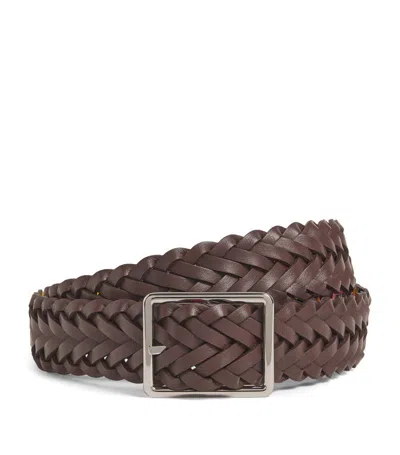 Paul Smith Leather Reversible Braided Belt In Brown