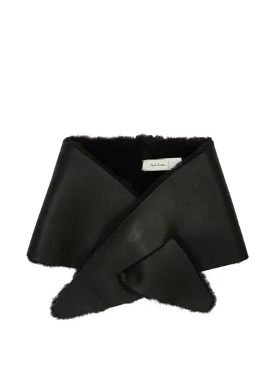 Paul Smith Leather Shearling Stole Scarf In Brown