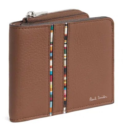 Paul Smith Leather Signature Stripe Bifold Wallet In Brown