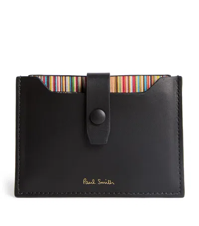 Paul Smith Leather Signature Stripe Pull-out Card Holder In Black