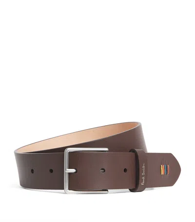 Paul Smith Leather Signature Stripe Stitch Belt In Brown