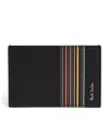 Paul Smith Striped Leather Cardholder In Black