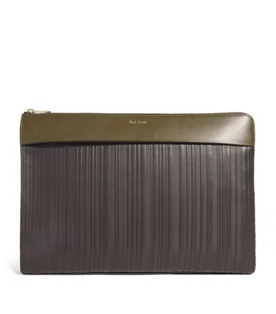 Paul Smith Leather Stripe-embossed Laptop Case In Green