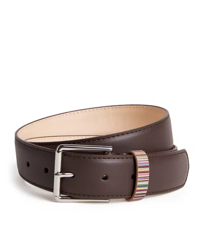 Paul Smith Leather Stripe Loop Belt In Brown