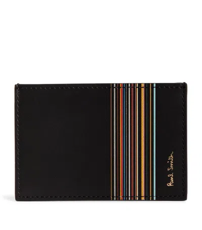Paul Smith Striped Leather Cardholder In Black