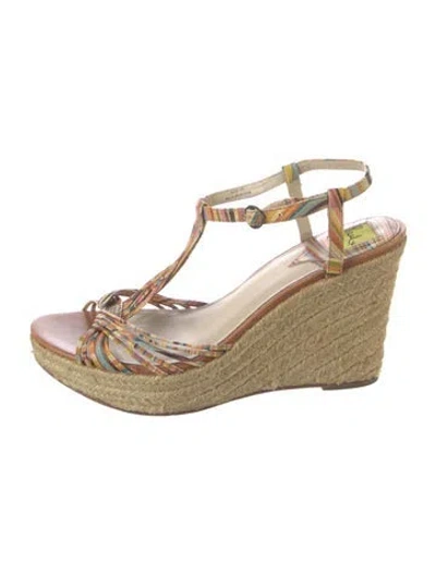 Pre-owned Paul Smith Leather Striped T-strap Sandals In Black