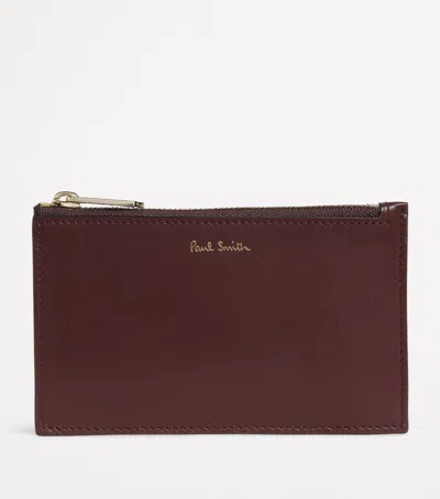Paul Smith Burgundy Signature Stripe Leather Zip Card Holder In 28 Reds