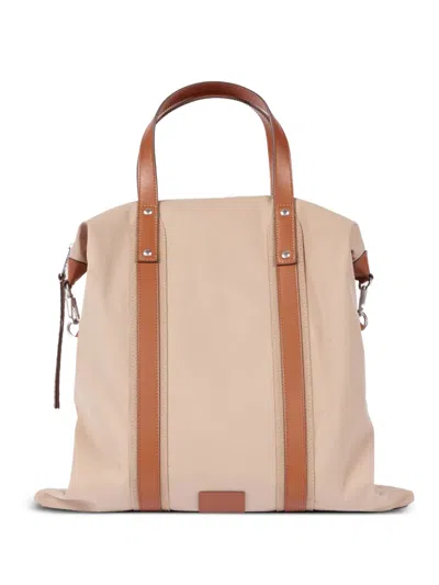 Paul Smith Leather-trimmed Duffle Tote Bag In Neutral