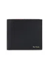 Paul Smith Black Leather Wallet With Signature Stripe Pattern In Black