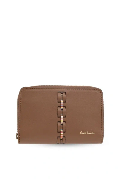 Paul Smith Stripe-woven Leather Wallet In Brown
