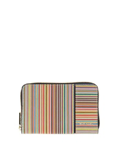 Paul Smith Signature Stripe Leather Zipped Wallet In Multicolour