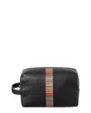 Paul Smith Signature Stripe Leather Washbag In Black