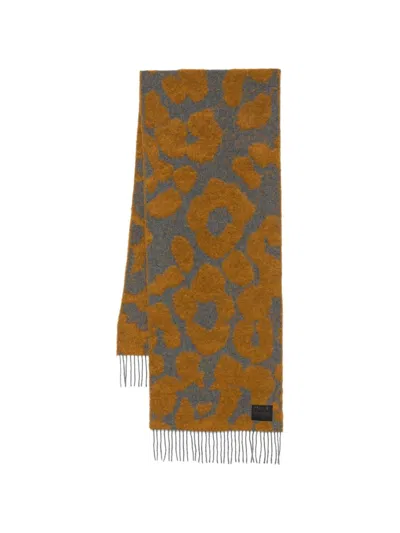 Paul Smith Leopard-print Brushed Wool Scarf In Grey