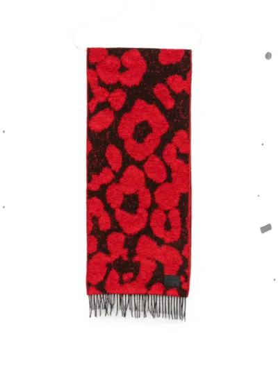 Paul Smith Leopard-print Brushed Wool Scarf In Red