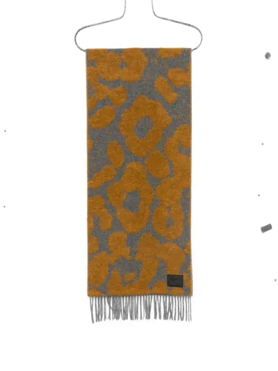 Paul Smith Leopard-print Fringed Scarf In Yellow