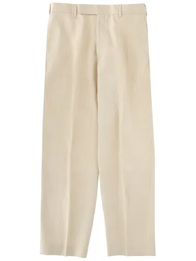 Paul Smith Light Beige Relaxed Fit Pleated Linen Pants In Blue
