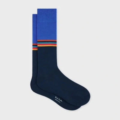 Paul Smith Light Blue And Navy 'artist Stripe' Colourblock Socks