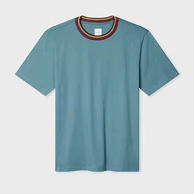 Paul Smith Light Blue 'artist Stripe' Collar Cotton T-shirt