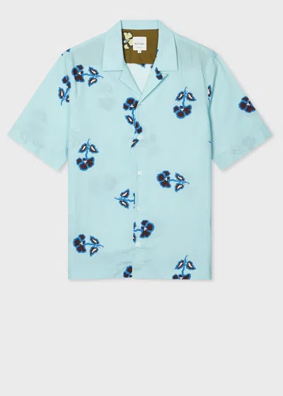 Paul Smith Light Blue Cotton-lyocell 'tri Flower' Short-sleeve Shirt