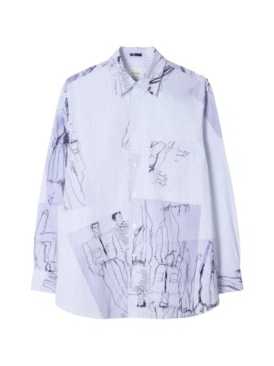 Paul Smith Light Blue Illustration Stripe Oversized Shirt In Purple