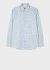 Paul Smith Light Blue Organic Cotton 'leopard' Long-sleeve Shirt In Blue
