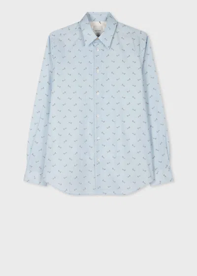 Paul Smith Light Blue Organic Cotton 'leopard' Long-sleeve Shirt
