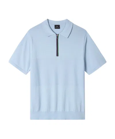 Paul Smith Light Blue 'sports Stripe' Zip Neck Polo Shirt