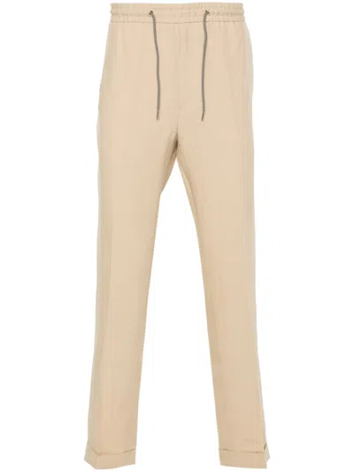 Paul Smith Light Brown Drawstring-fastening Linen Trousers In Neutral