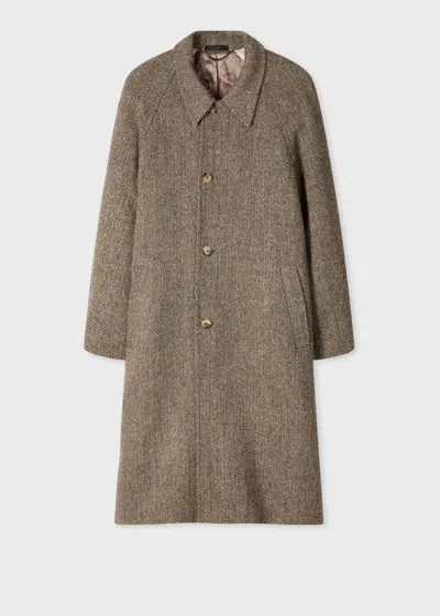 Paul Smith Light Brown Harris Tweed Herringbone Belted Coat