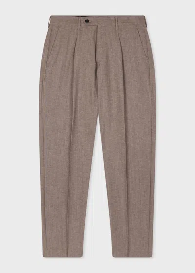 Paul Smith Light Brown Recycled Cotton-blend Pleated Trousers