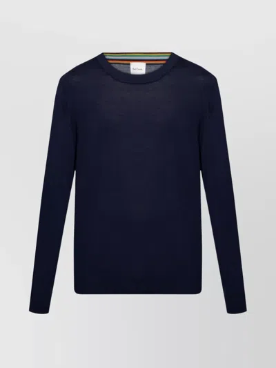 Paul Smith Lightweight Wool Crewneck Sweater With Ribbed Cuffs In Blue