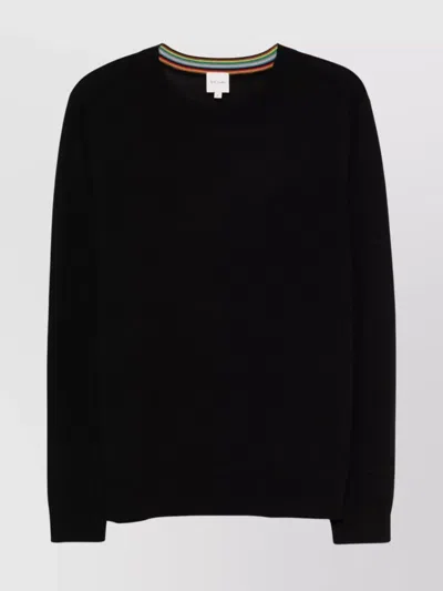 Paul Smith Lightweight Wool Crewneck Sweater With Ribbed Trim In Black
