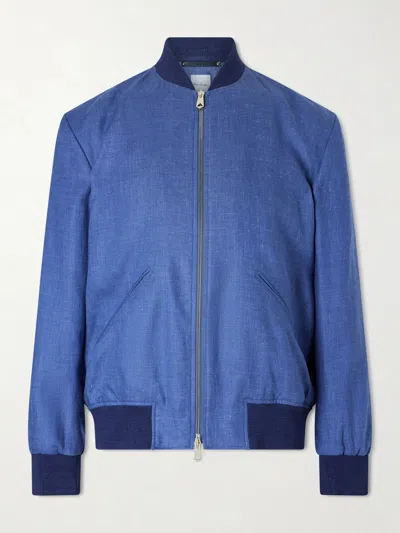 Paul Smith Linen Bomber Jacket In Blue