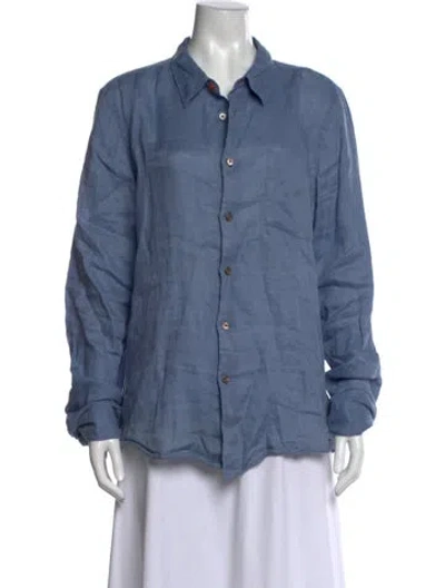 Pre-owned Paul Smith Linen Long Sleeve Button-up Top In Blue
