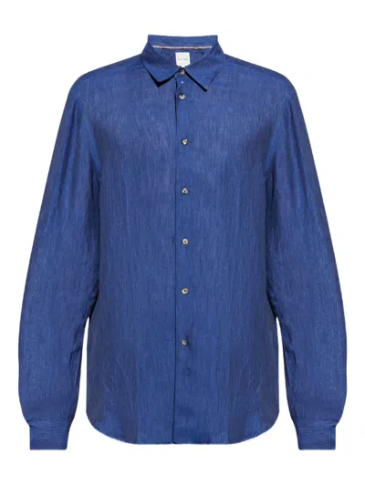 Paul Smith Linen Shirt In Blue