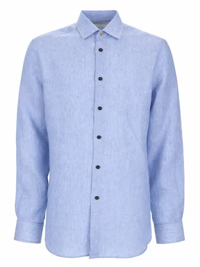 Paul Smith Tailored Fit Linen Classic Shirt In Blue