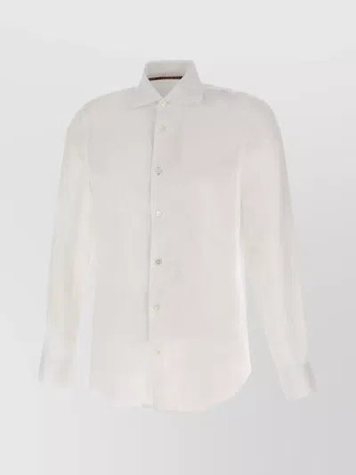 Paul Smith Linen Shirt With Rounded Hem And Slim Fit In White